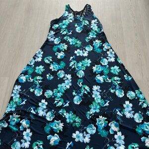 Dress Barn Blue and Green Floral Maxi Dress